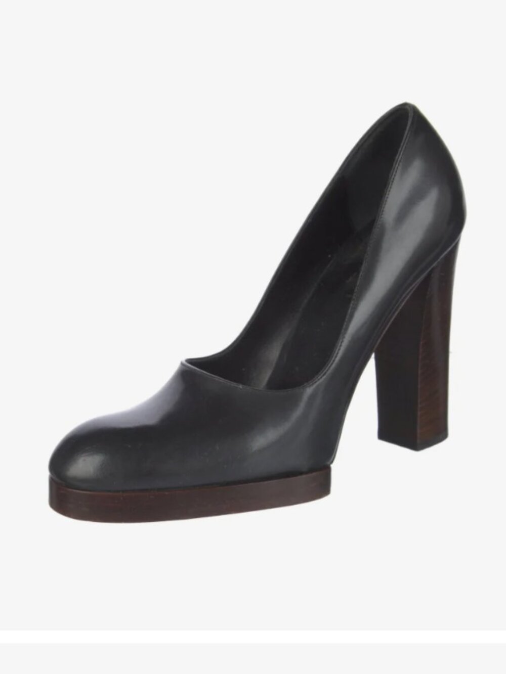 Gucci Platform Pumps Size 7.5 Black Leather Chunky Heel Old Money Preppy Career